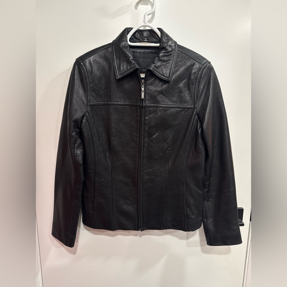 Avanti New York Women’s Black Leather Jacket Zip Front Genuine Moto Style Size S